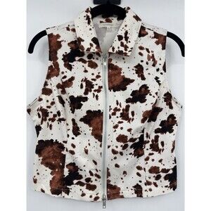 No Comment Cow Print Vest Womens S Brown White Zip Top Western Festival Cowgirl